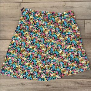Bright Colorful Vintage Floral Print A-Line Skirt